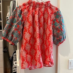 Fun Floral Puff Shoulder Shirt with Button Closure at Back